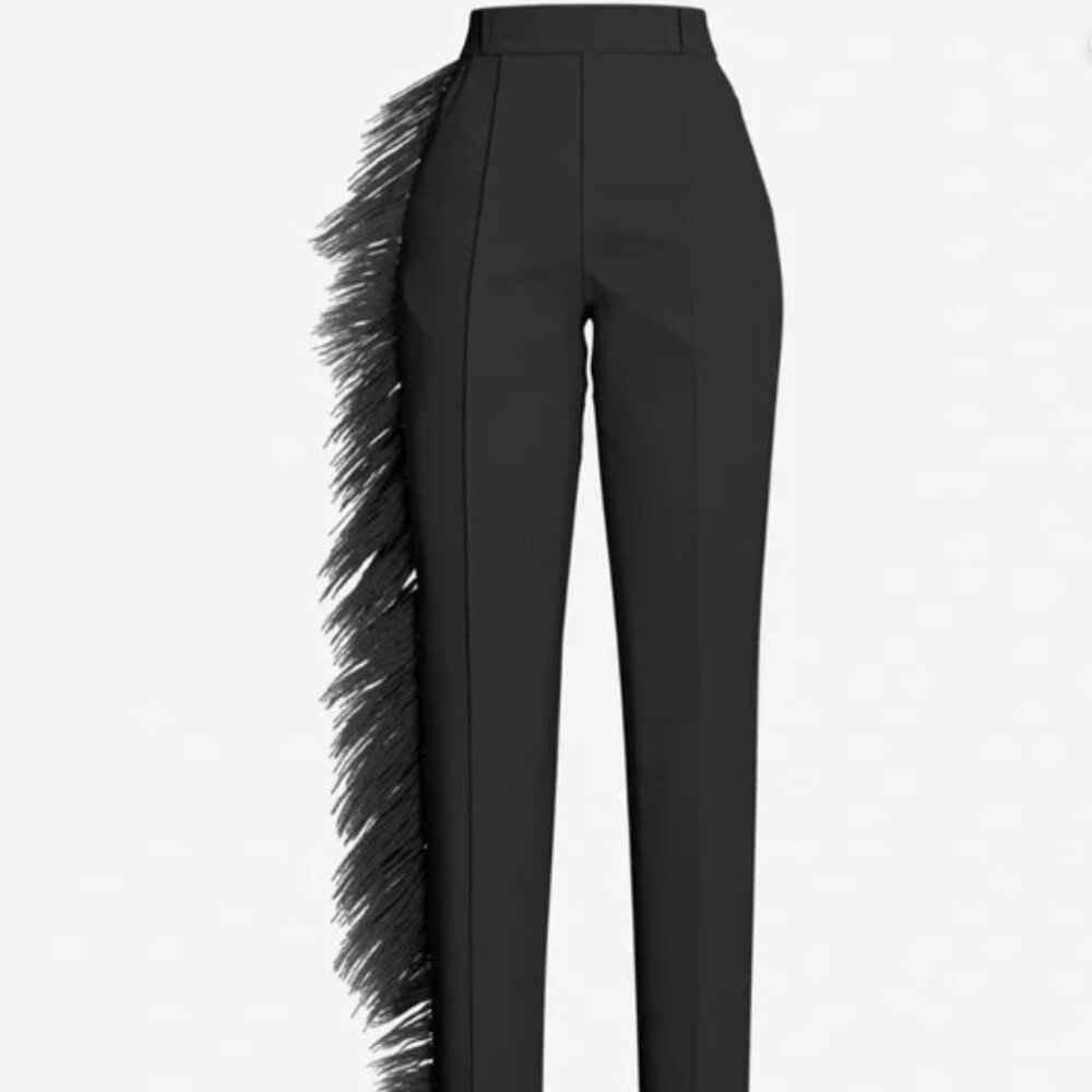 HANIFIA Ava Ostrich Feather Pants in Black Size Small NWT